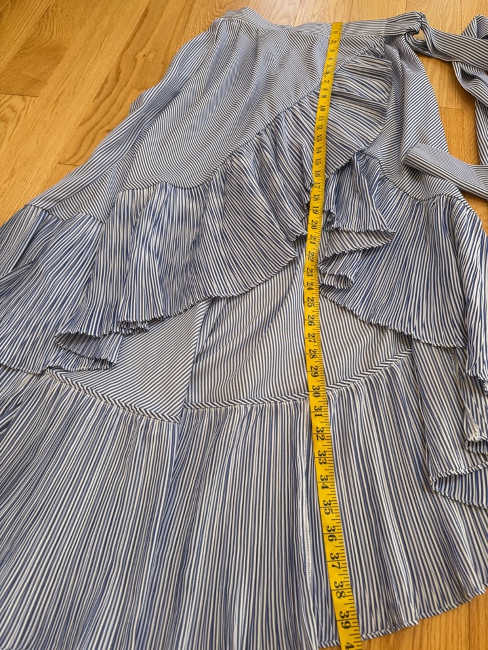 Anthropologie Mare Mare Blue medium Striped Ruffle Wrap asymmetrical Skirt. - Picture 8 of 9